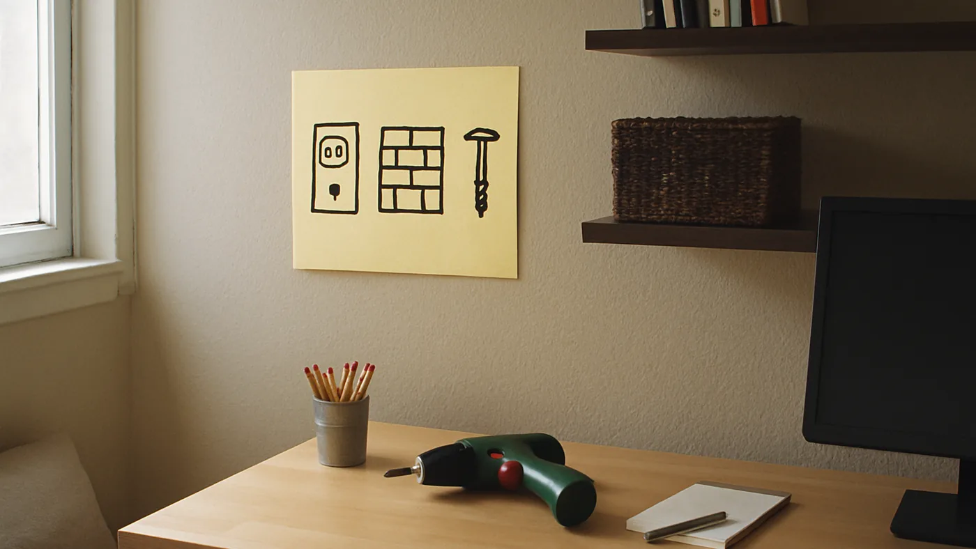 Renter-Friendly Shelf Planning office floating shelf scene