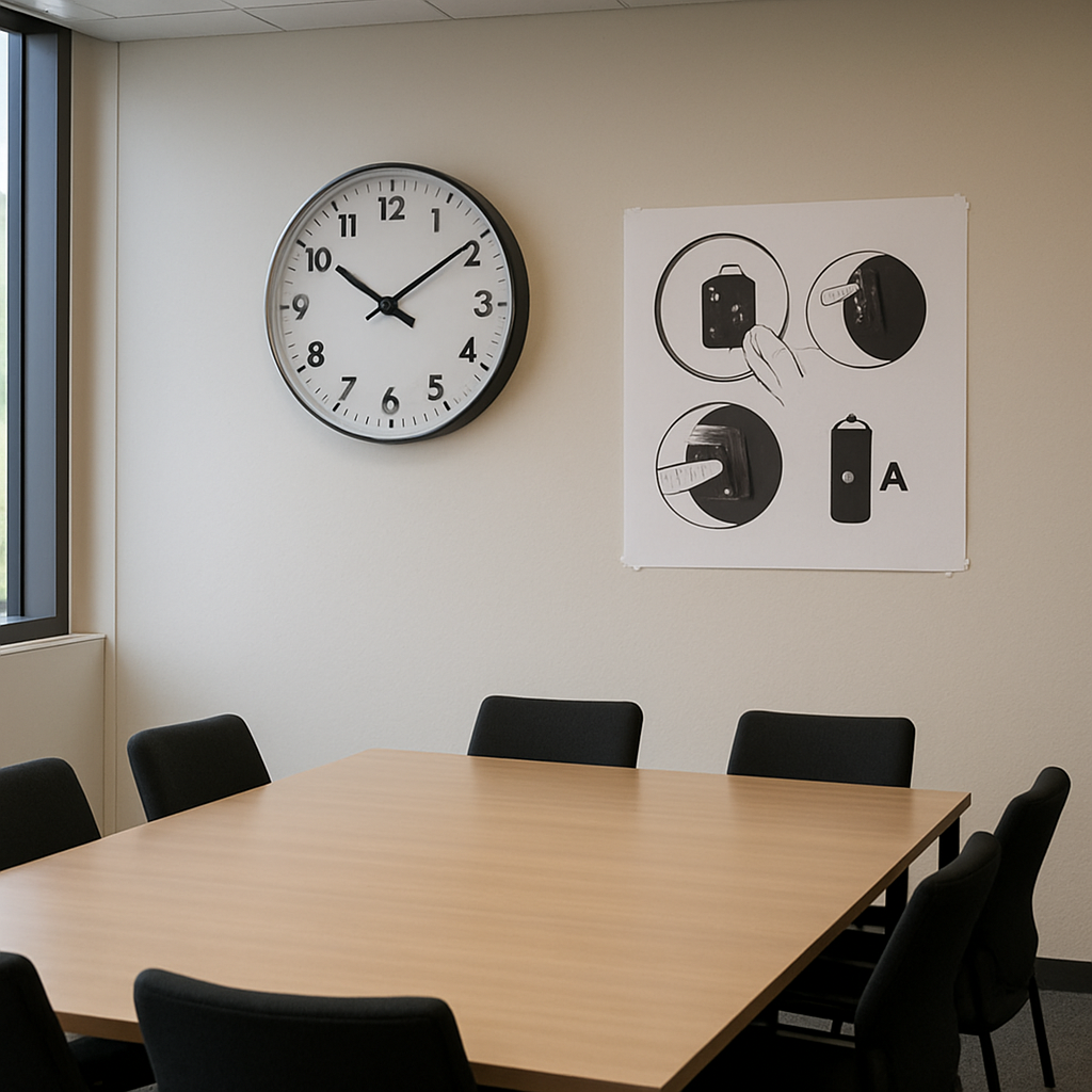 Battery Access conference room wall clock scene